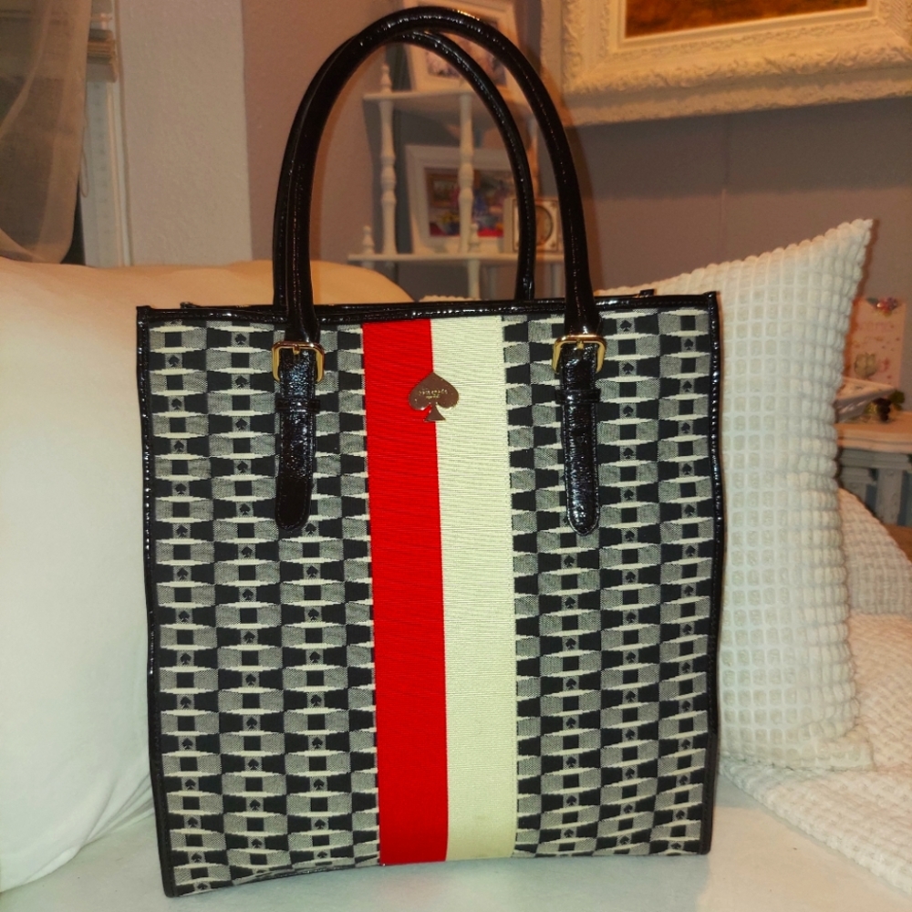 Kate Spade Black Cream Red Gorgeous Tall Carryall Bag